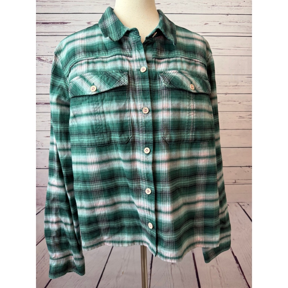Stio Flannel Shirt Womens XL Hutkeeper Rich Pine‎ Plaid Button Front Outdoor